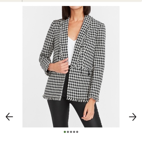 Express Houndstooth Frayed Trim Blazer, XS Petite - Picture 3 of 9
